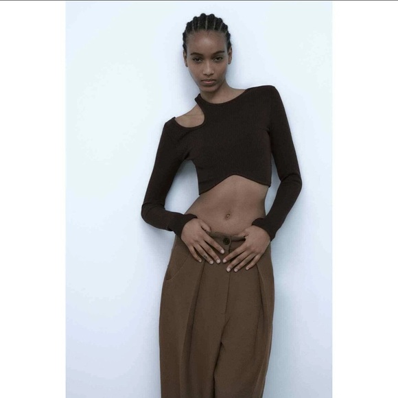 Zara Ribbed Long Sleeve Crop Top - Picture 2 of 13